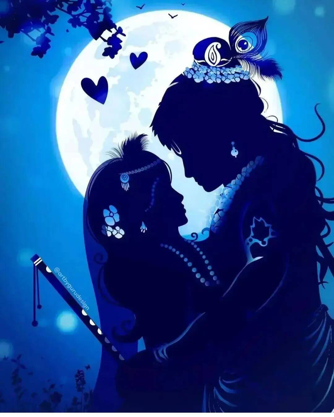 Cute Radha Krishna Blue Moon