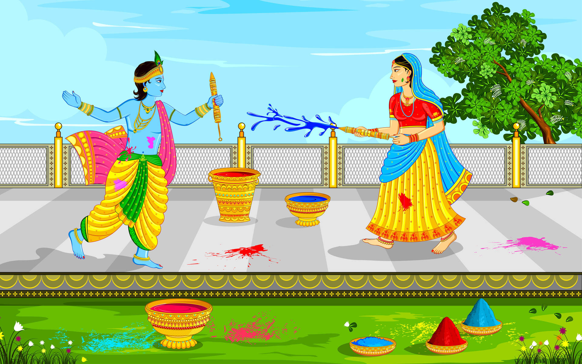 Cute Radha Krishna Colorful Art Background