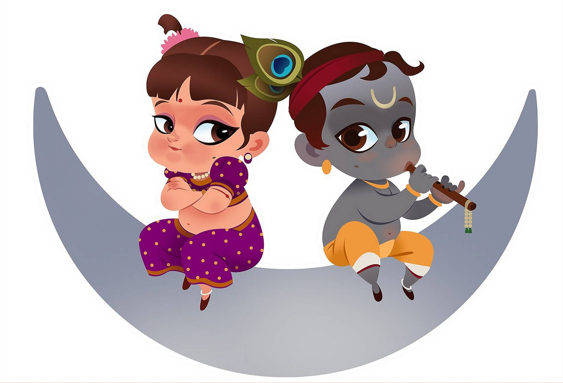 Cute Radha Krishna Crescent Moon Art Background