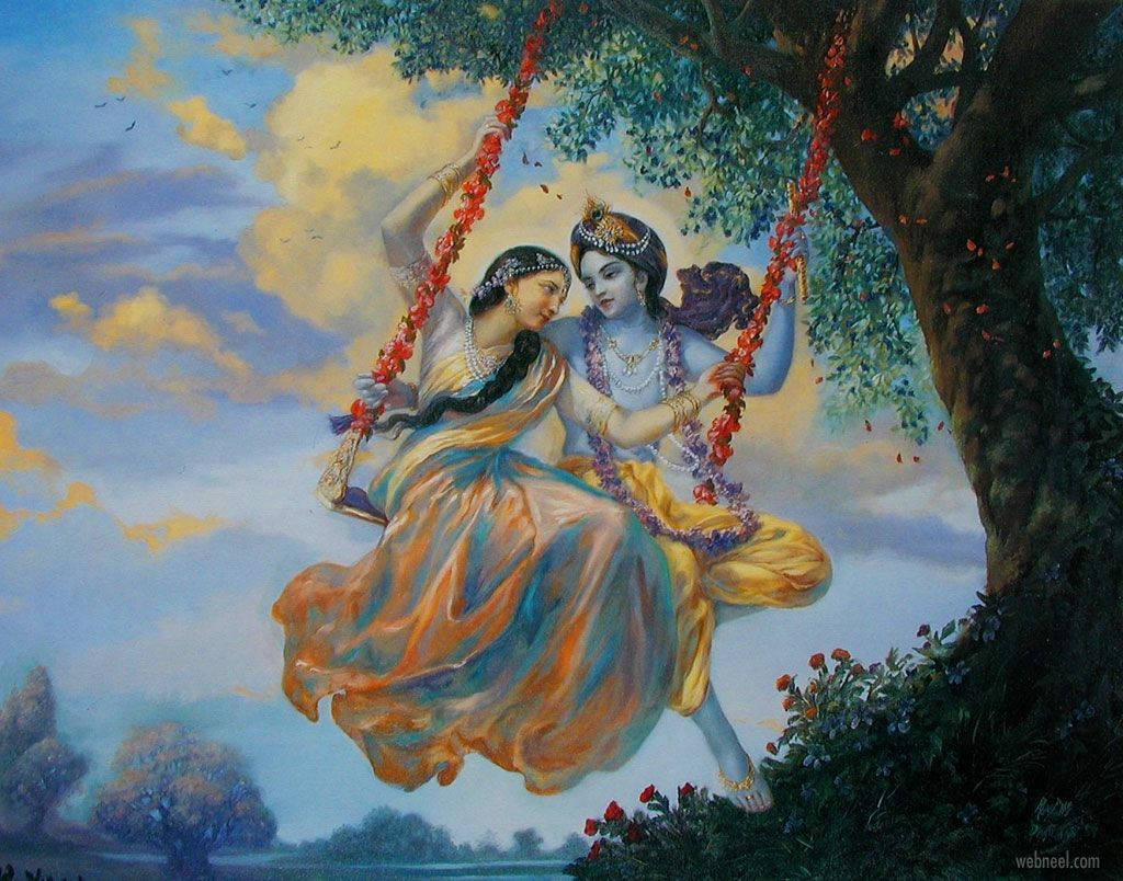 Cute Radha Krishna Floral Swing Background