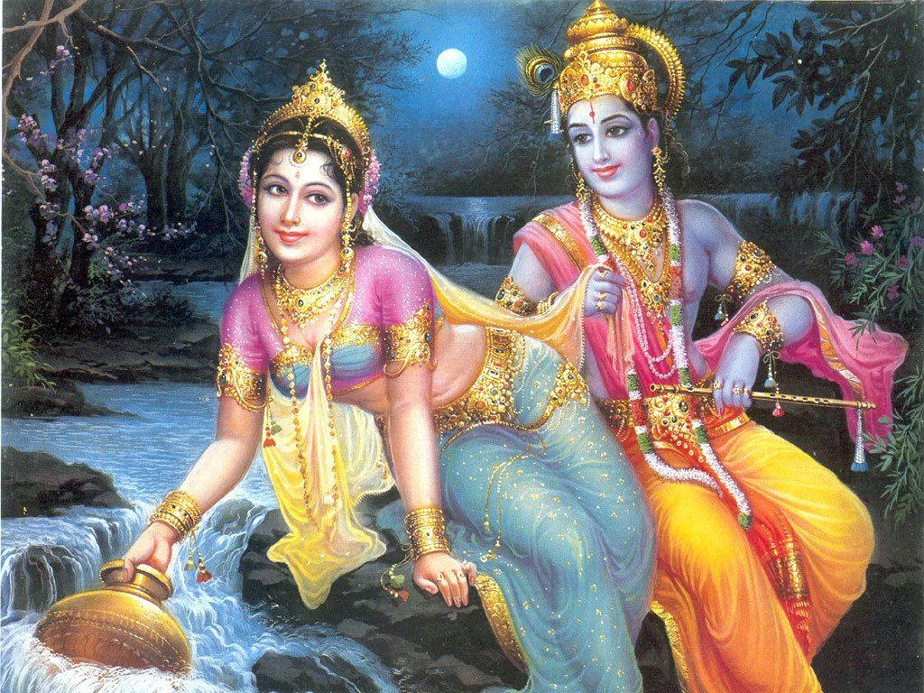 Cute Radha Krishna In The River Background