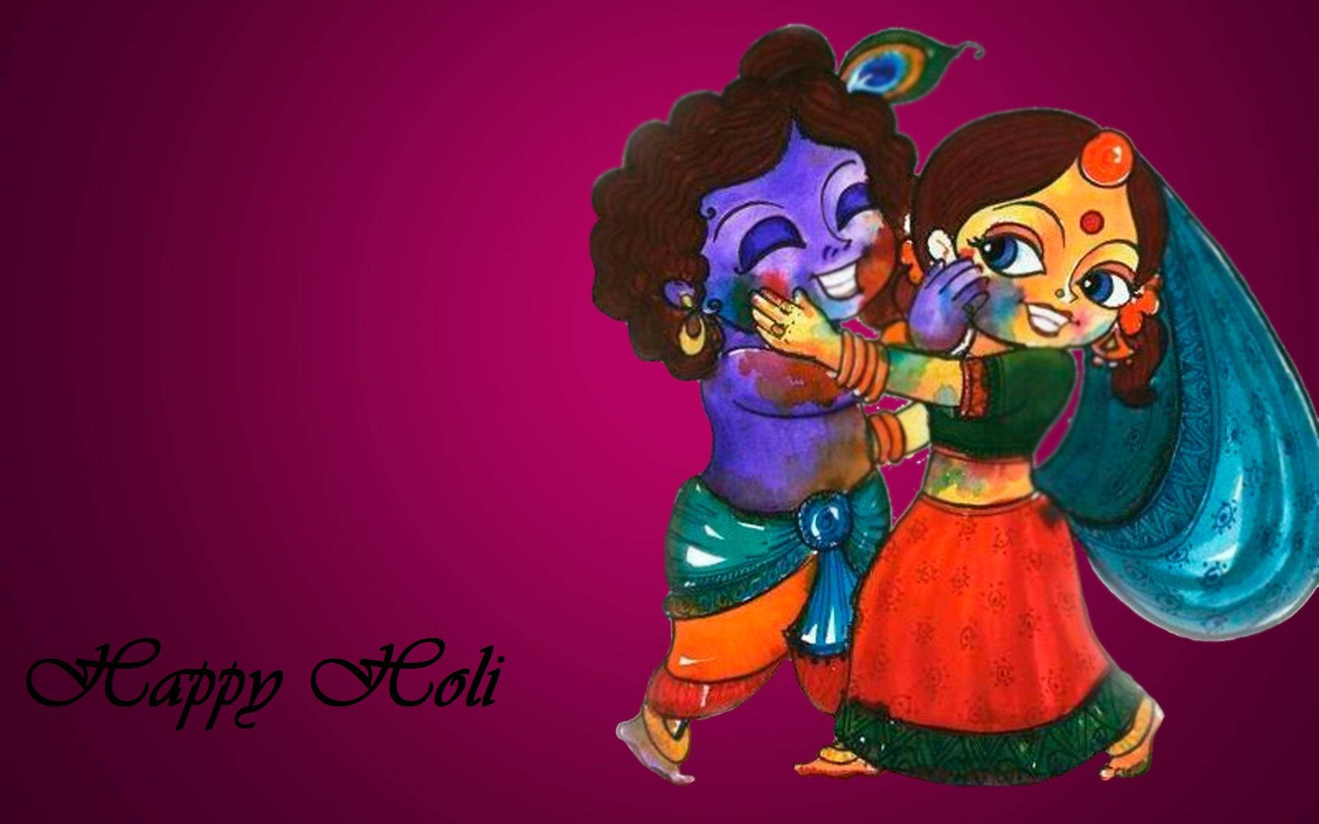 Cute Radha Krishna Maroon Background