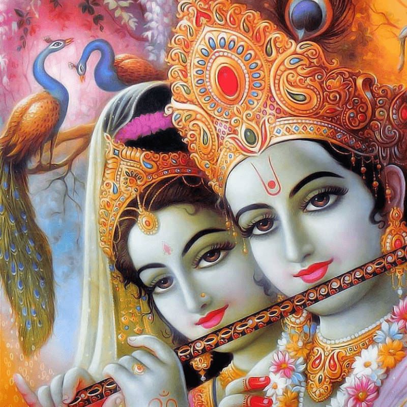 Cute Radha Krishna Orange Crown Background