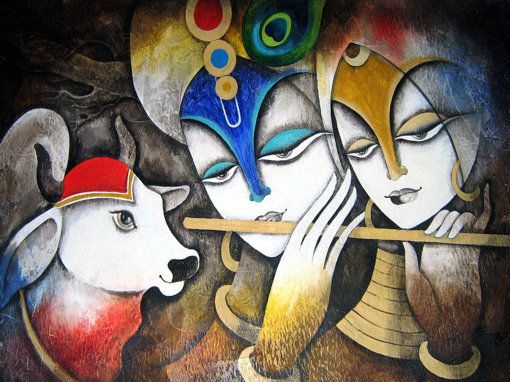 Cute Radha Krishna Paint Art Background