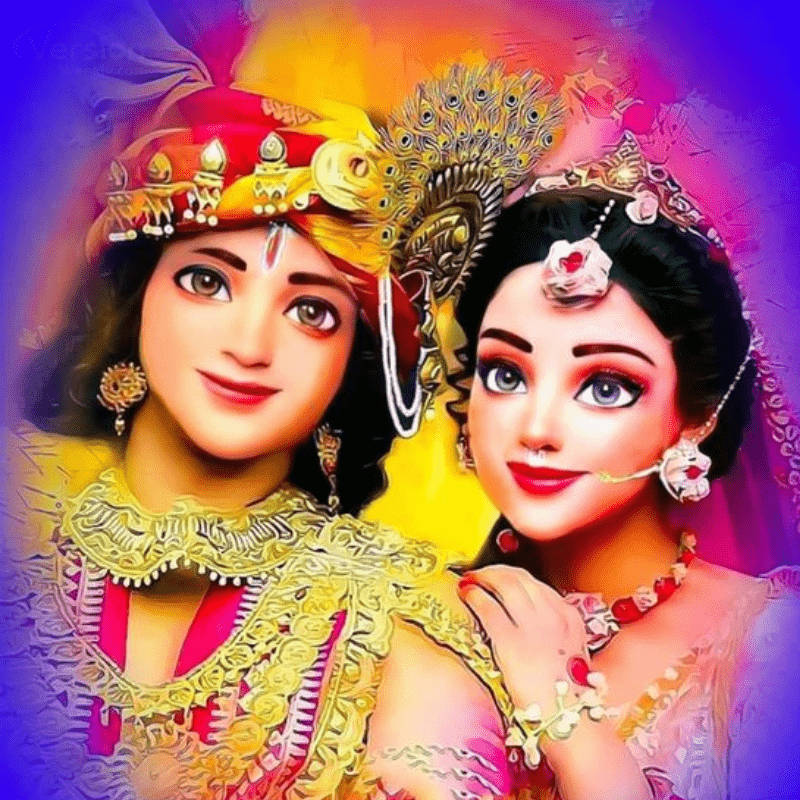 Cute Radha Krishna Purple Background