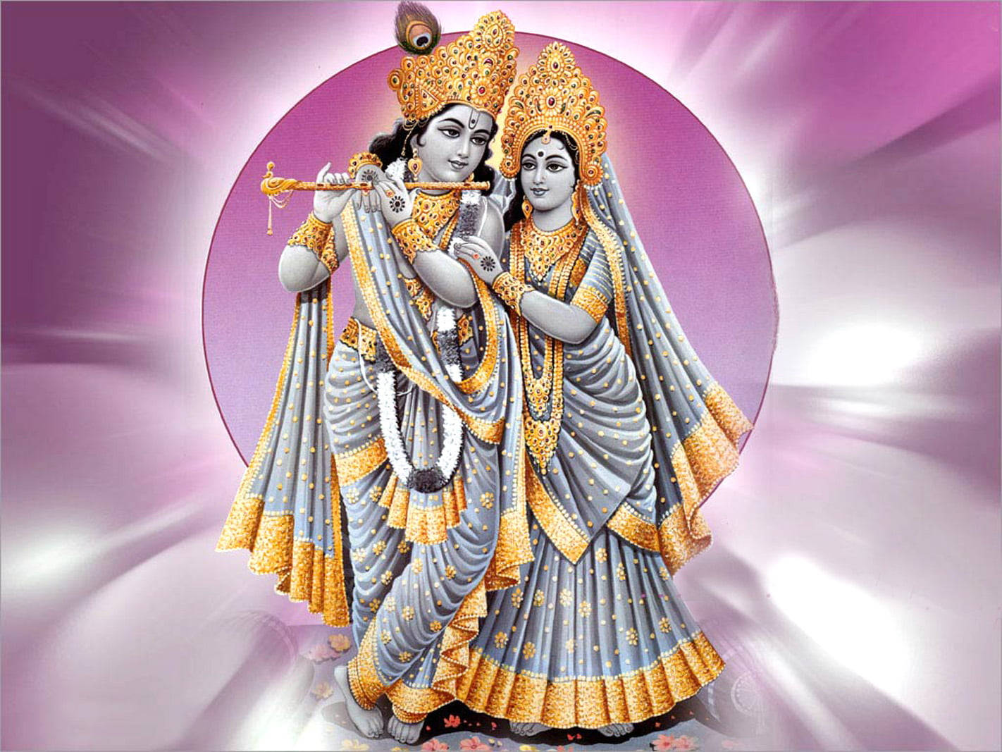 Cute Radha Krishna Purple Circle Background