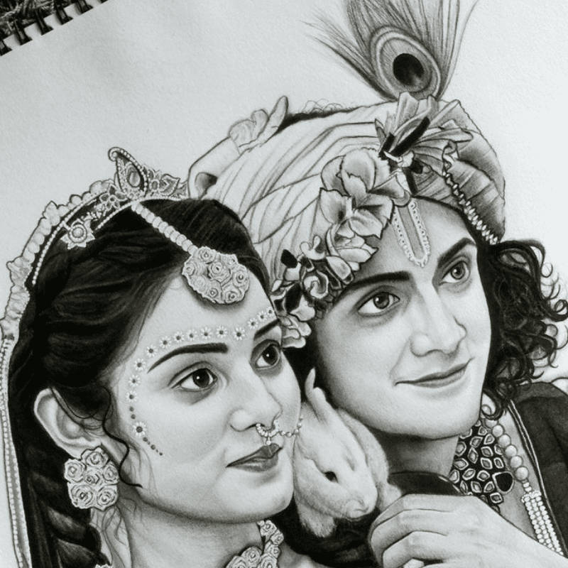 Cute Radha Krishna Sketch Background