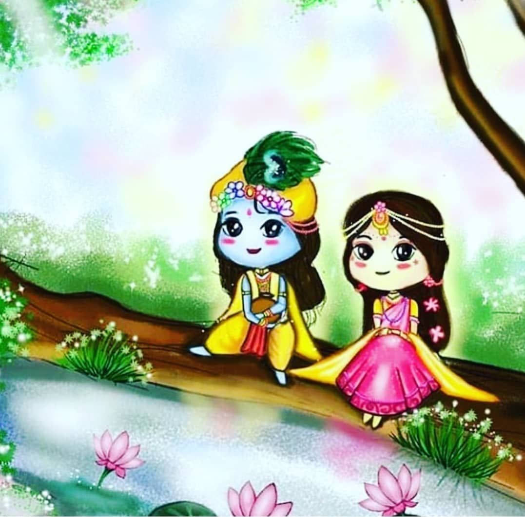 Cute Radha-krishna Tree Art Background