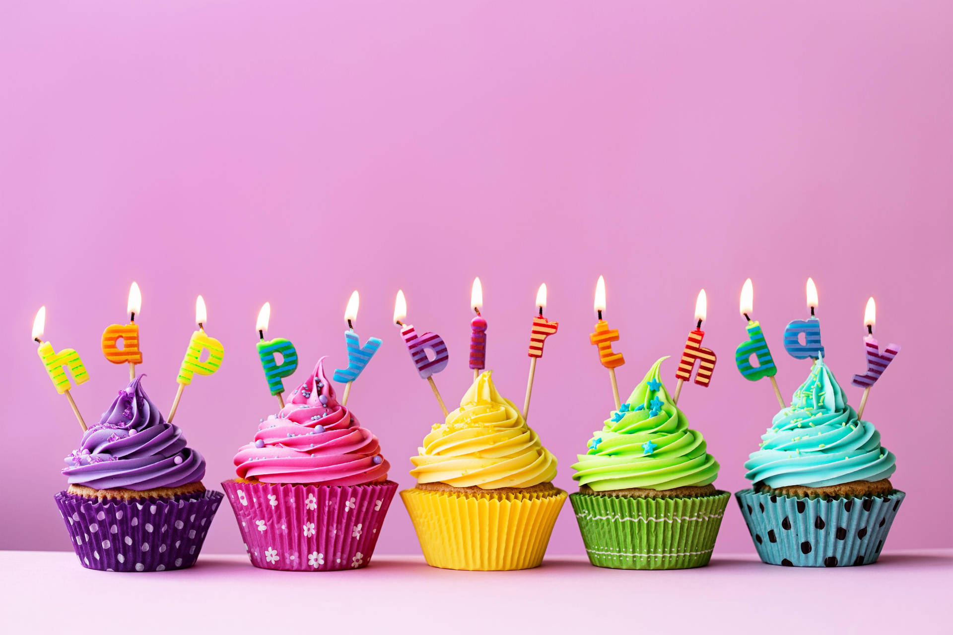 Cute Rainbow Color Cupcake Birthday Background