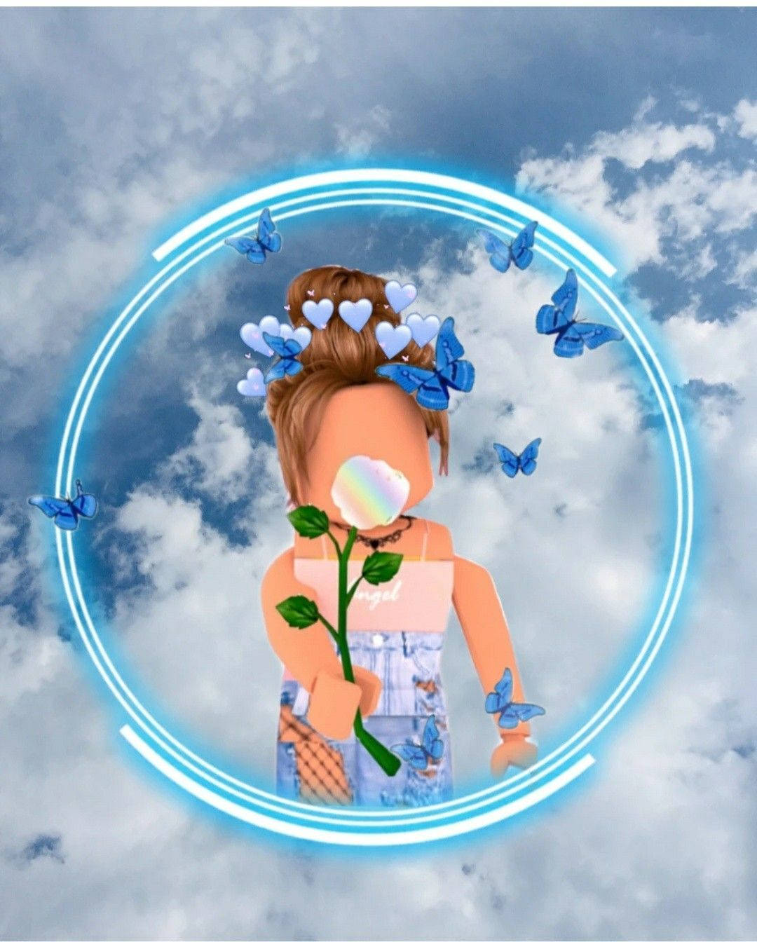 Cute Roblox Girl Blue Clouds Background