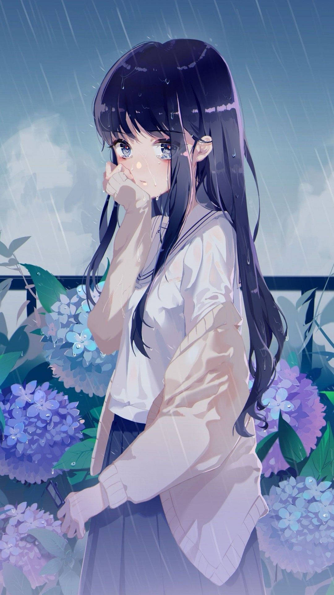 Cute Sad Anime Girl Background