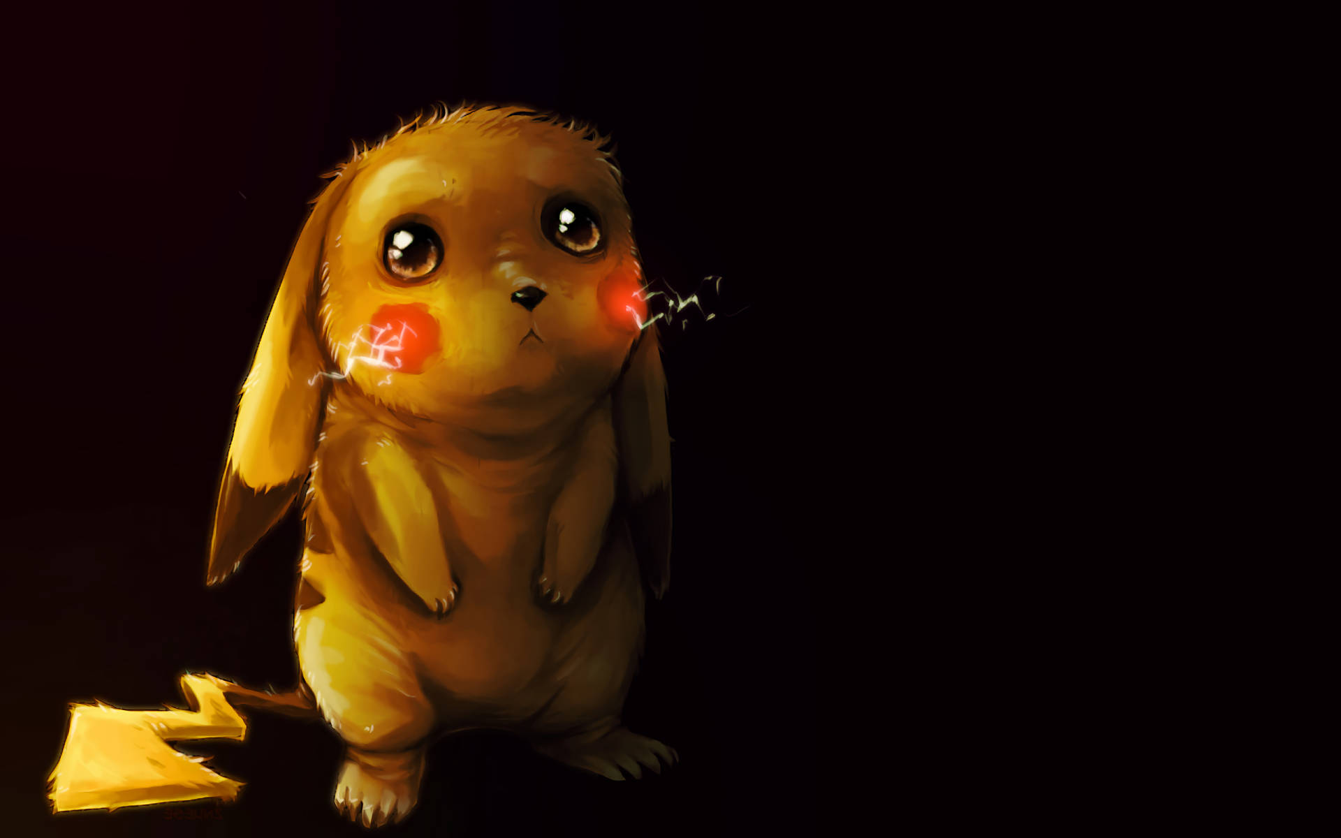 Cute Sad Pikachu In Black Background