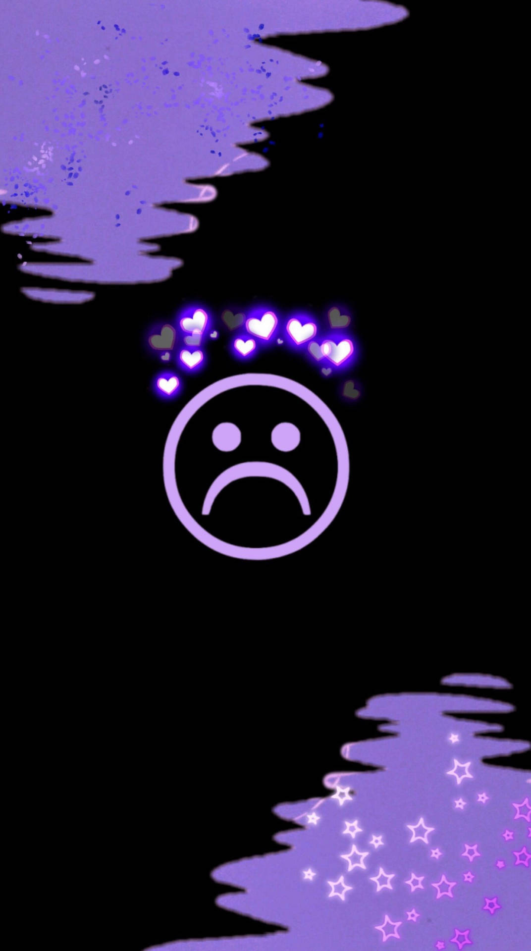 Cute Sad Smiley With Hearts Background