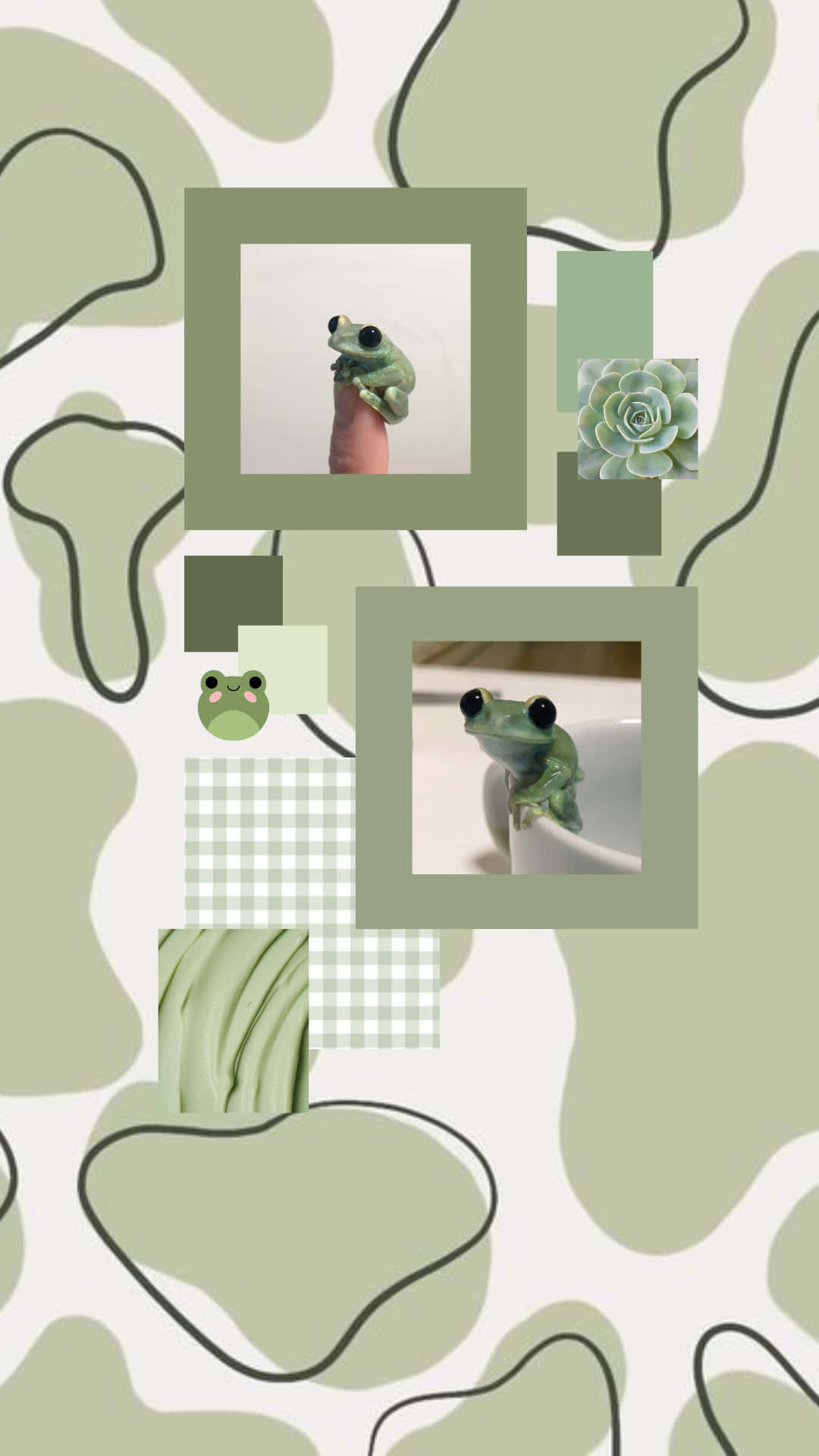 Cute Sage Green Frogs In A Frame