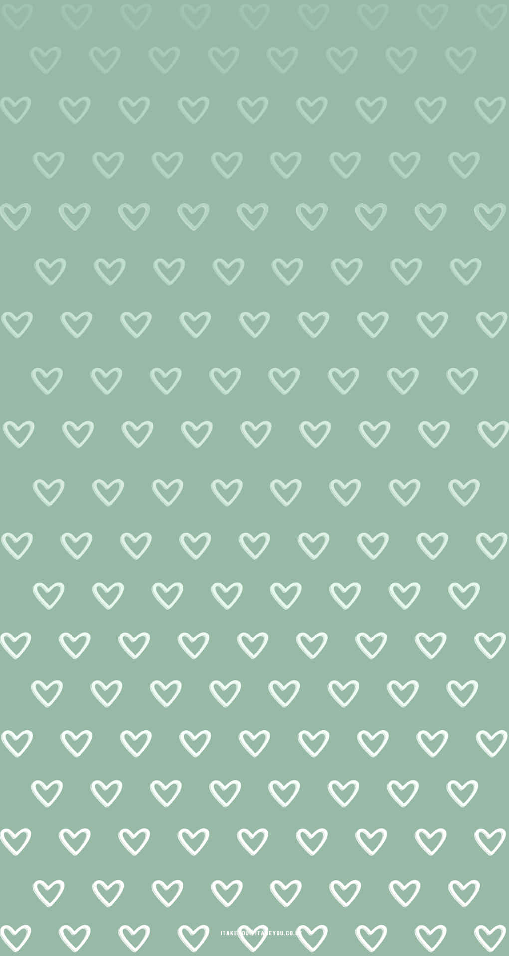 Cute Sage Green Hearts Pattern Background