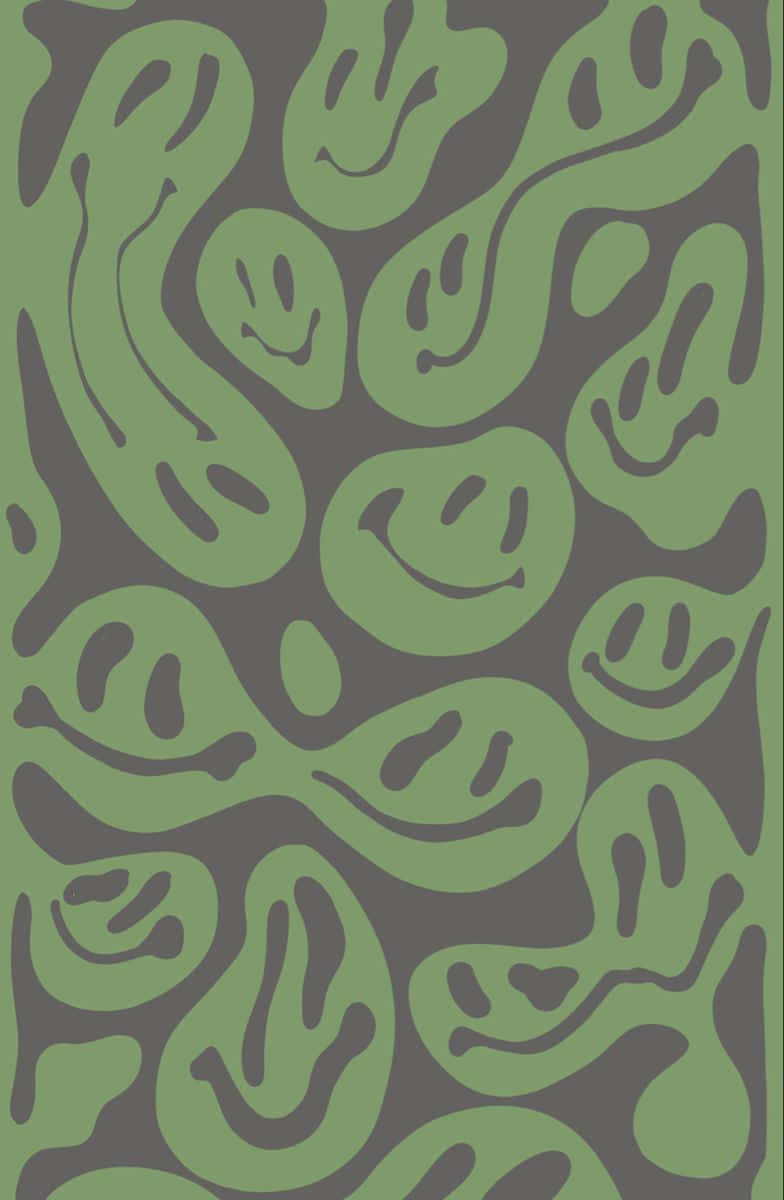 Cute Sage Green Smiley Faces Background