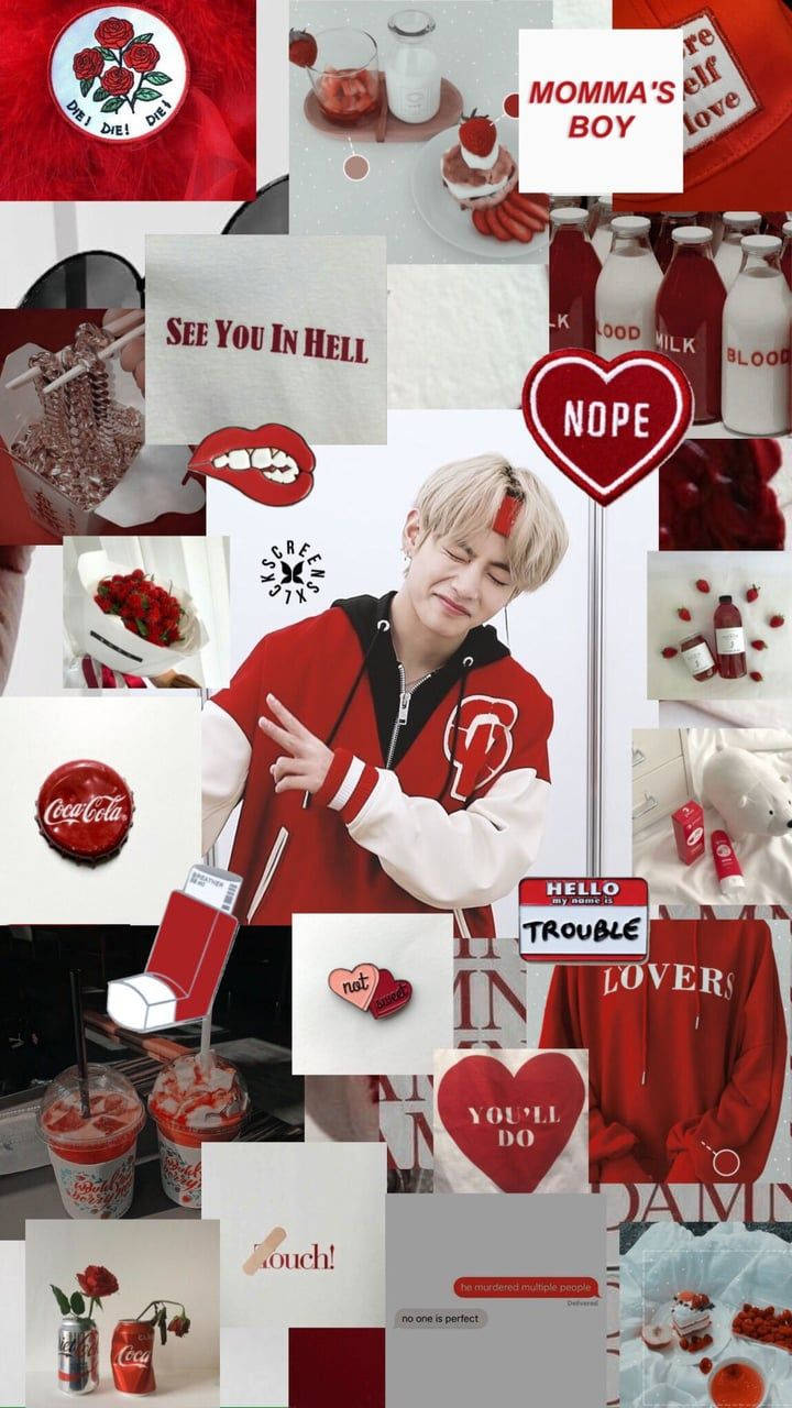 Cute Scrapbook Bts V Red Aesthetic Iphone Background
