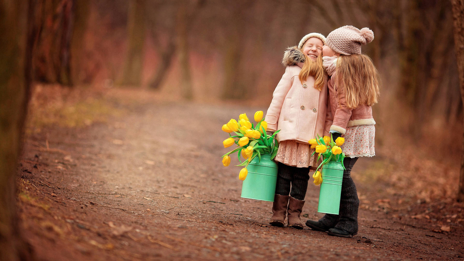 Cute Sisters Kissing Hd Background