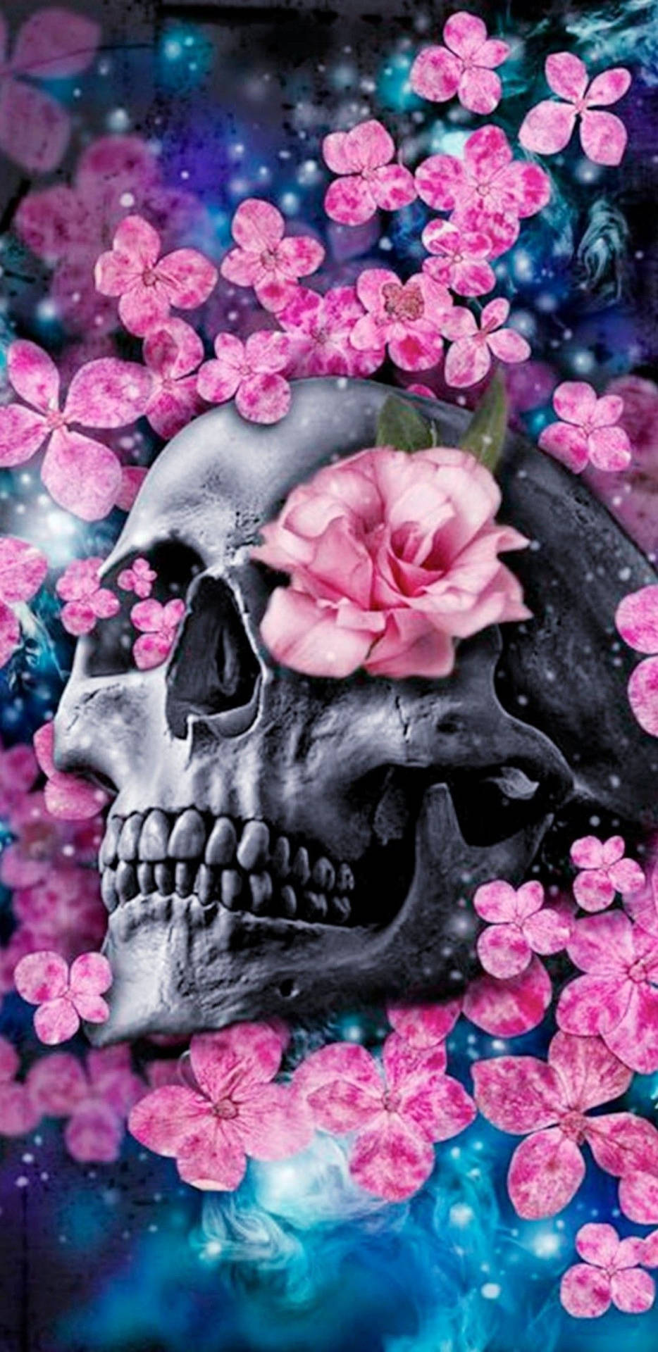Cute Skeleton And Flowers Aesthetic Photo