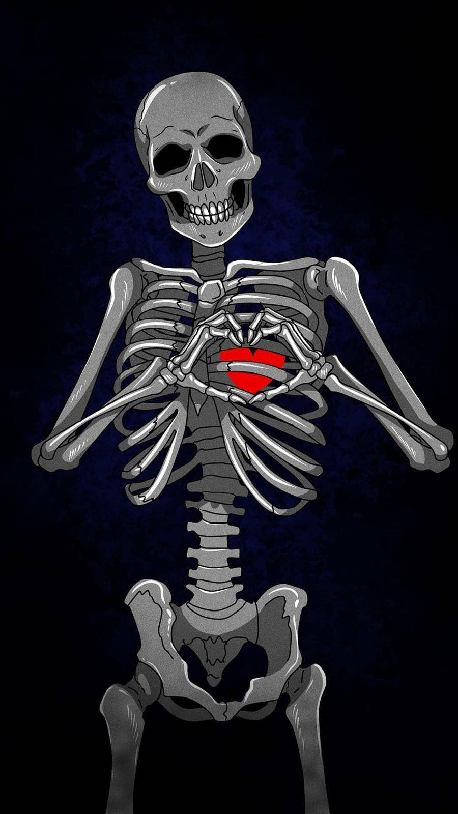 Cute Skeleton Doing A Heart Hand Sign Background