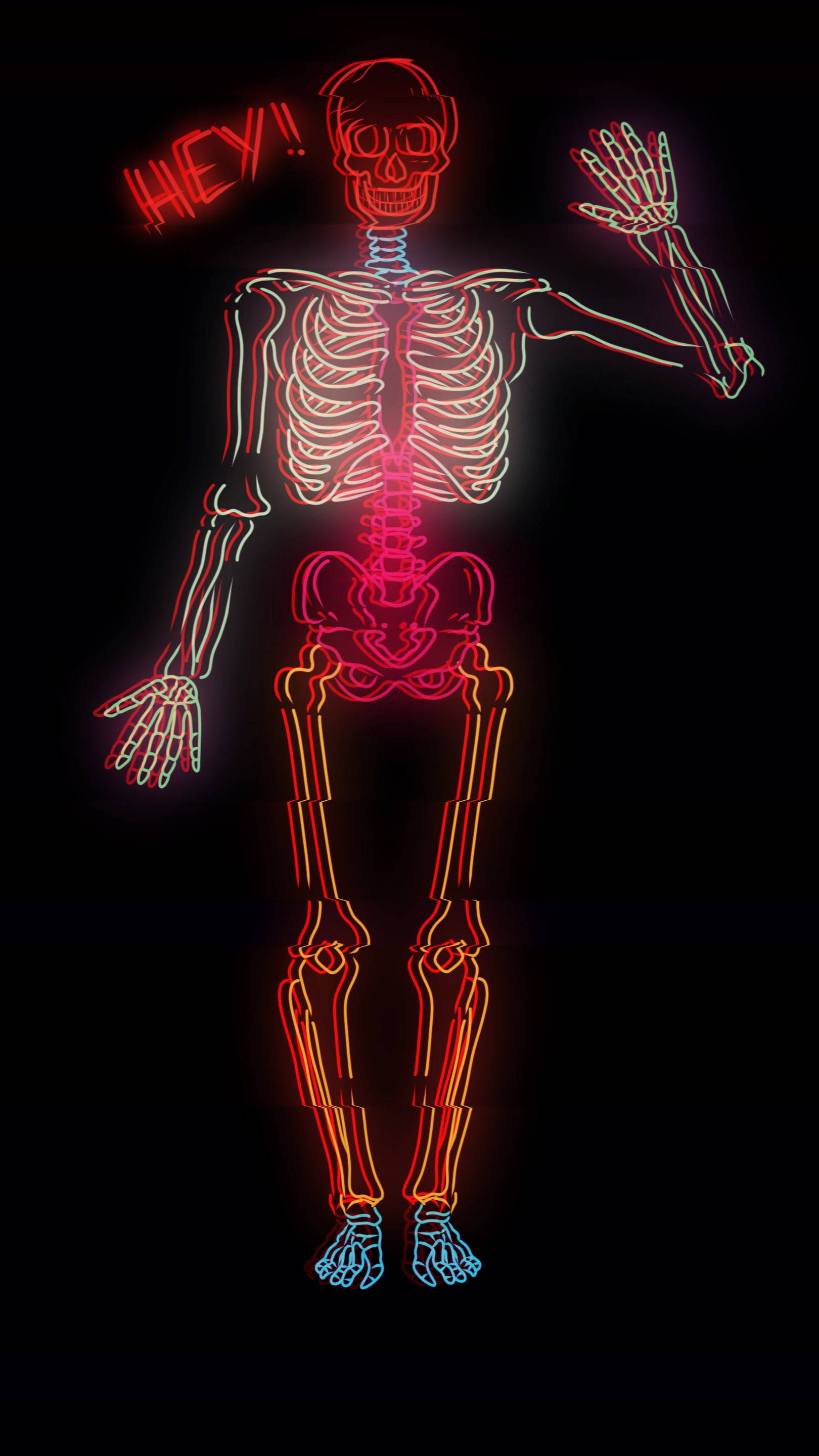 Cute Skeleton Iphone Neon Light Background