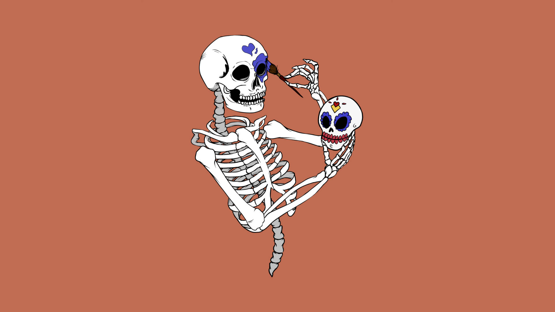 Cute Skeleton Painting Skulls Background