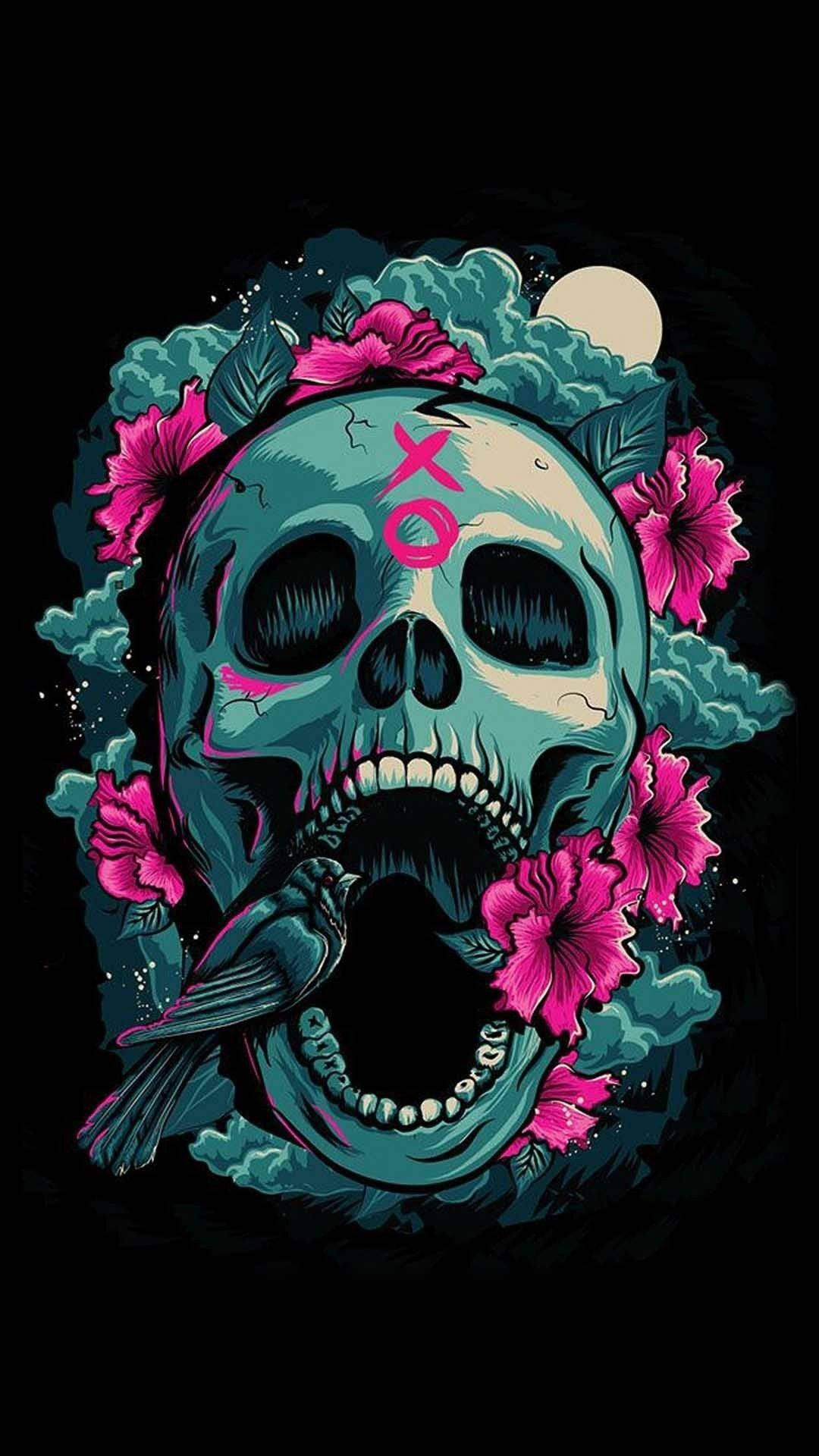 Cute Skeleton With Flowers Background