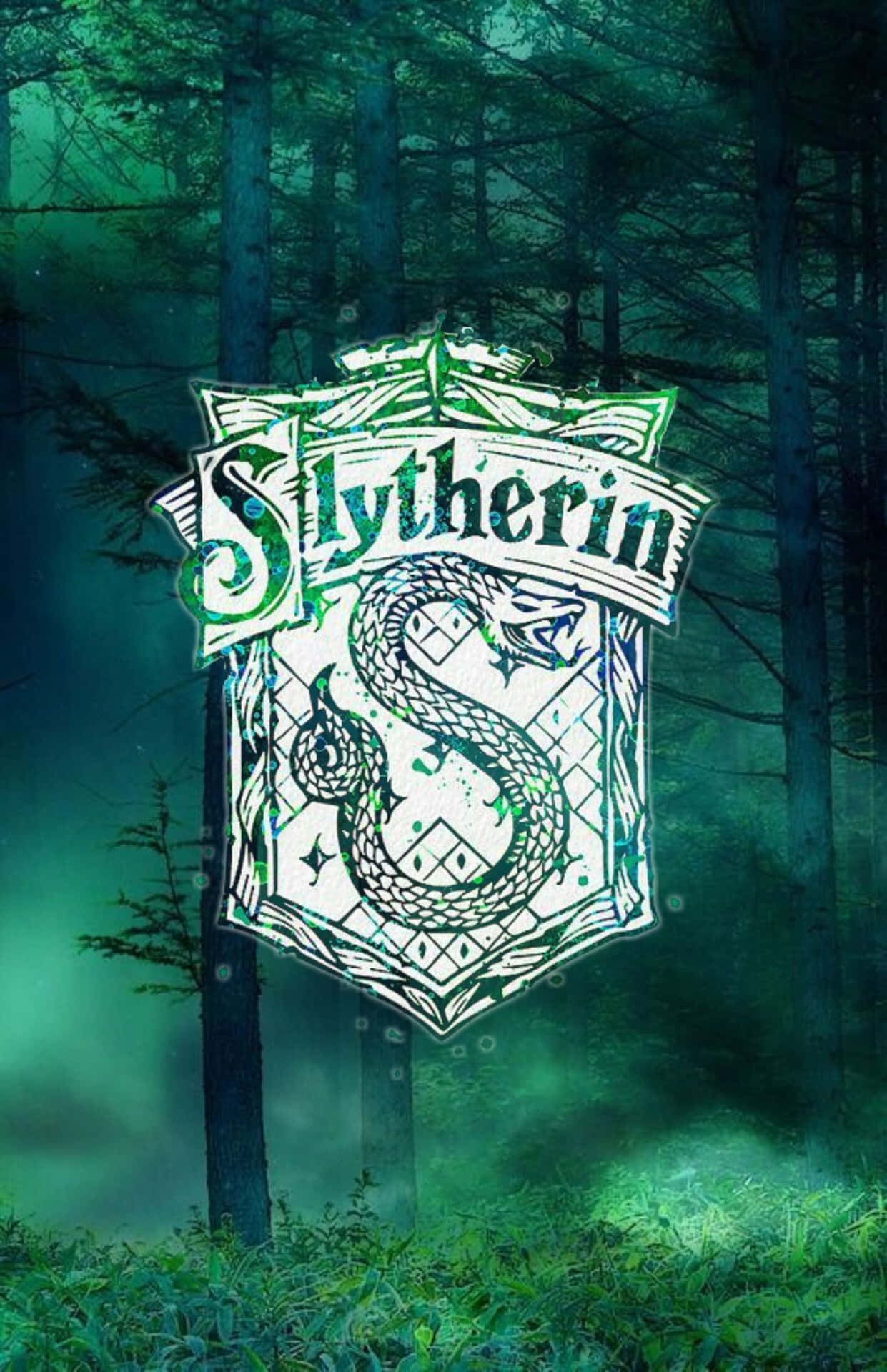 Cute Slytherin Logo Drawing Smoky Forest Background