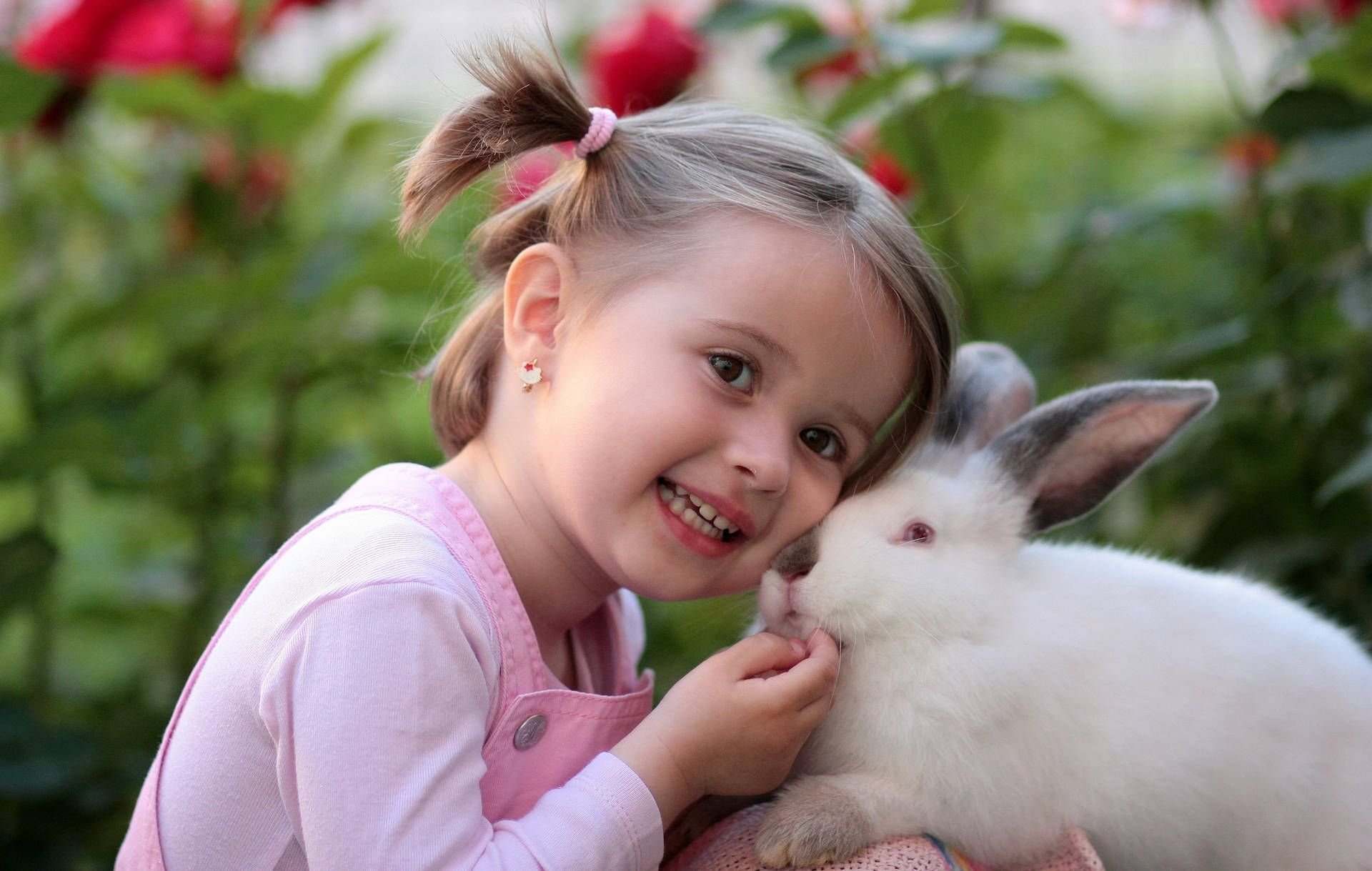 Cute Smile Girl And Rabbit Background