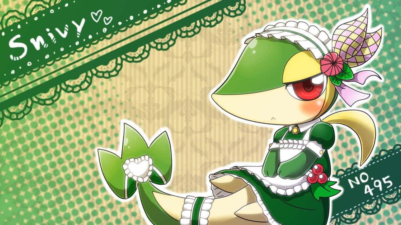 Cute Snivy Wearing A Dress Background