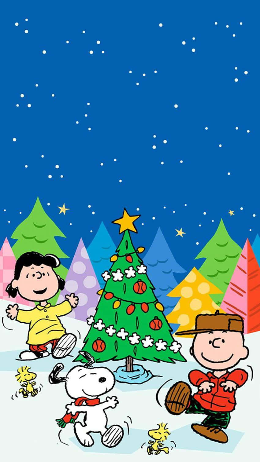 Cute Snoopy Christmas Celebrating Festive Season Background