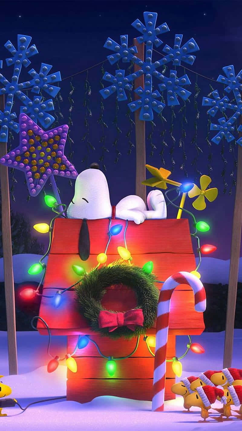 Cute Snoopy Christmas Fully Decorated Home Background