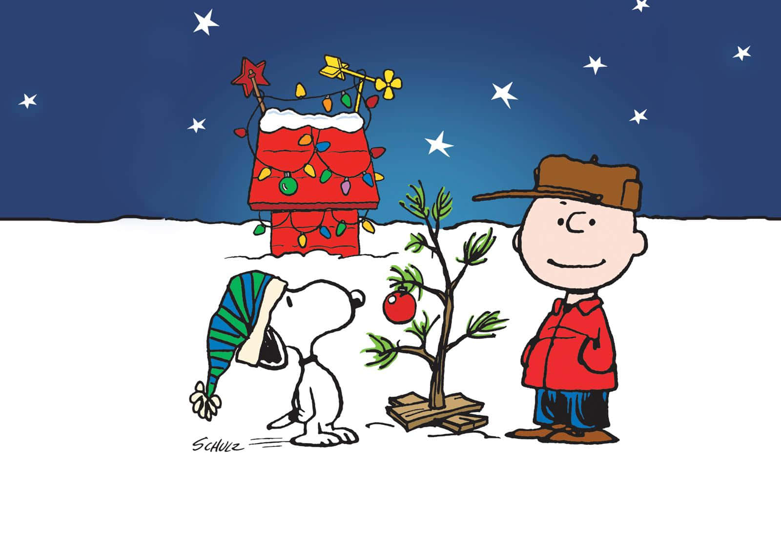 Cute Snoopy Christmas Tree And Charlie Brown Background