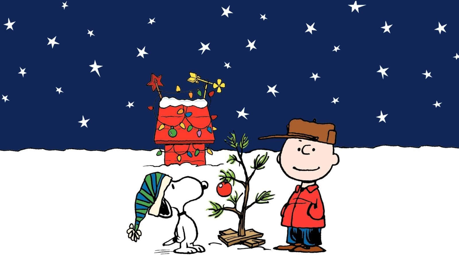 Cute Snoopy Christmas With Charlie Brown And Tree Background
