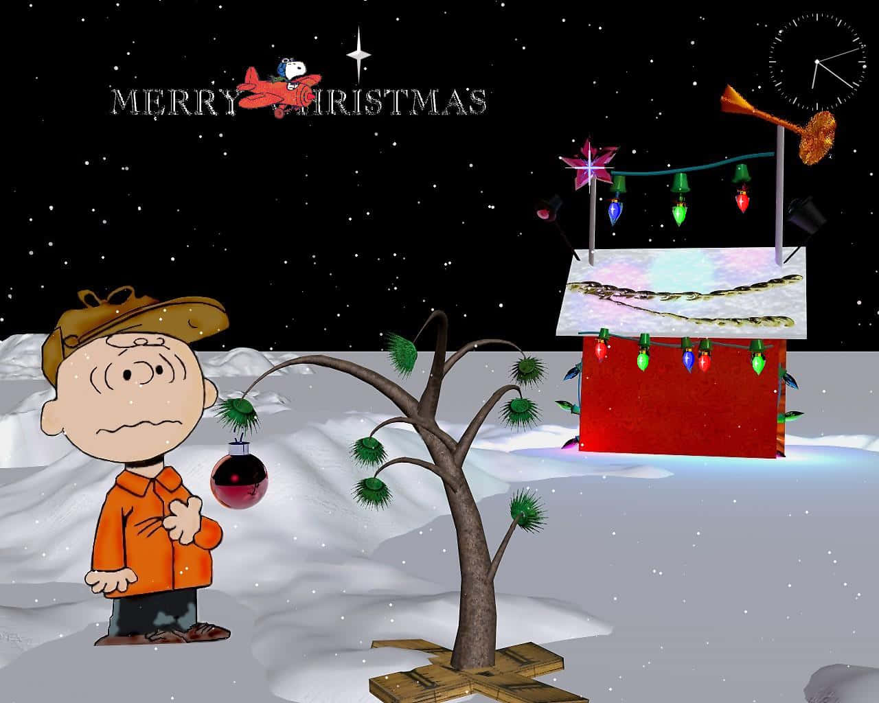 Cute Snoopy Christmas With Terrified Charlie Brown Background