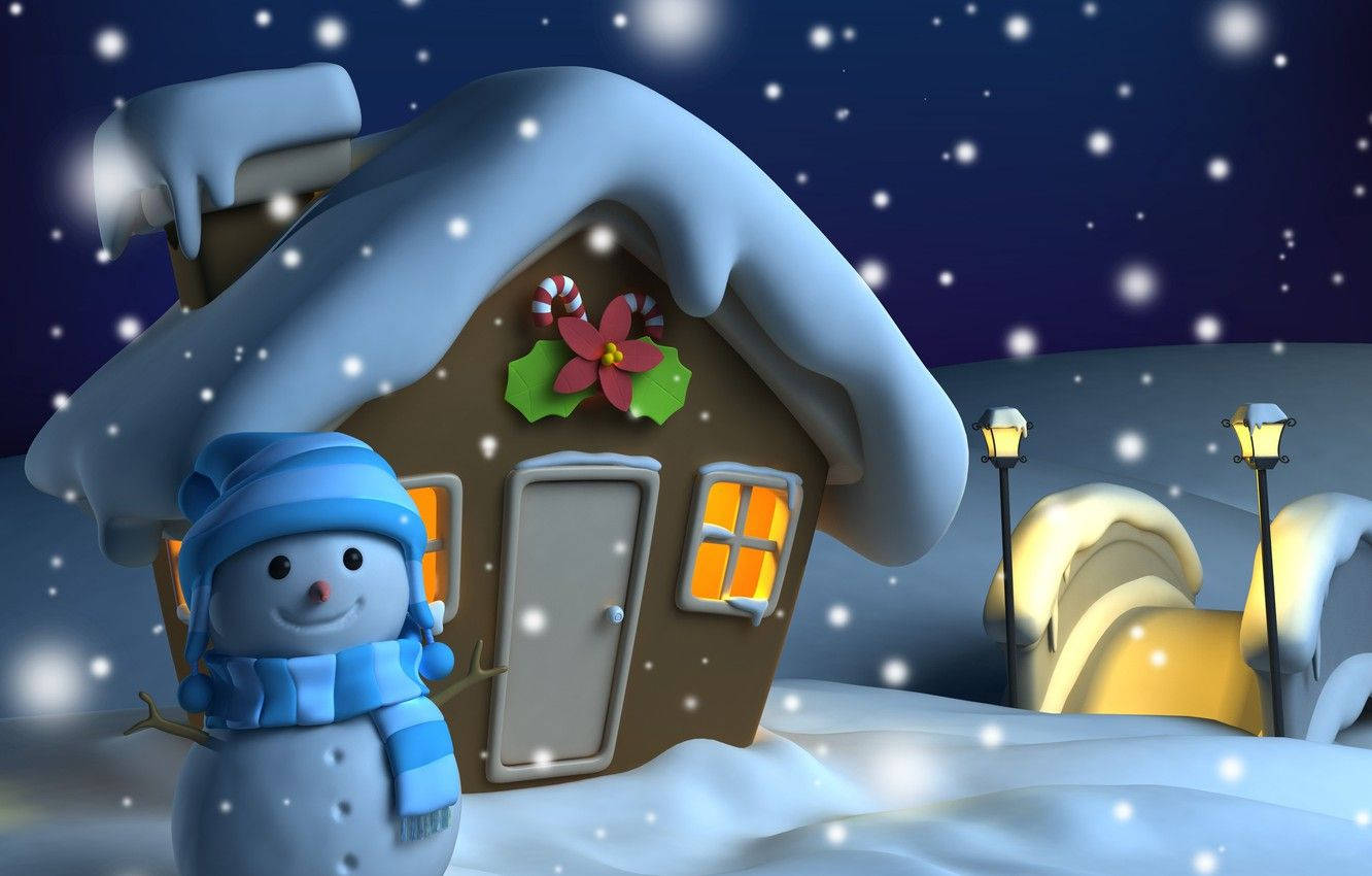 Cute Snow House 3d Digital Art Background