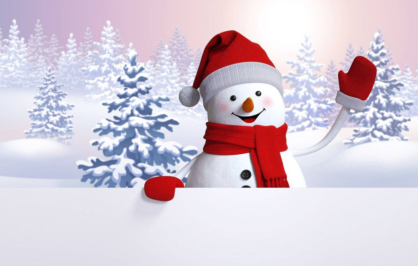 Cute Snow Man Saying Hi Background