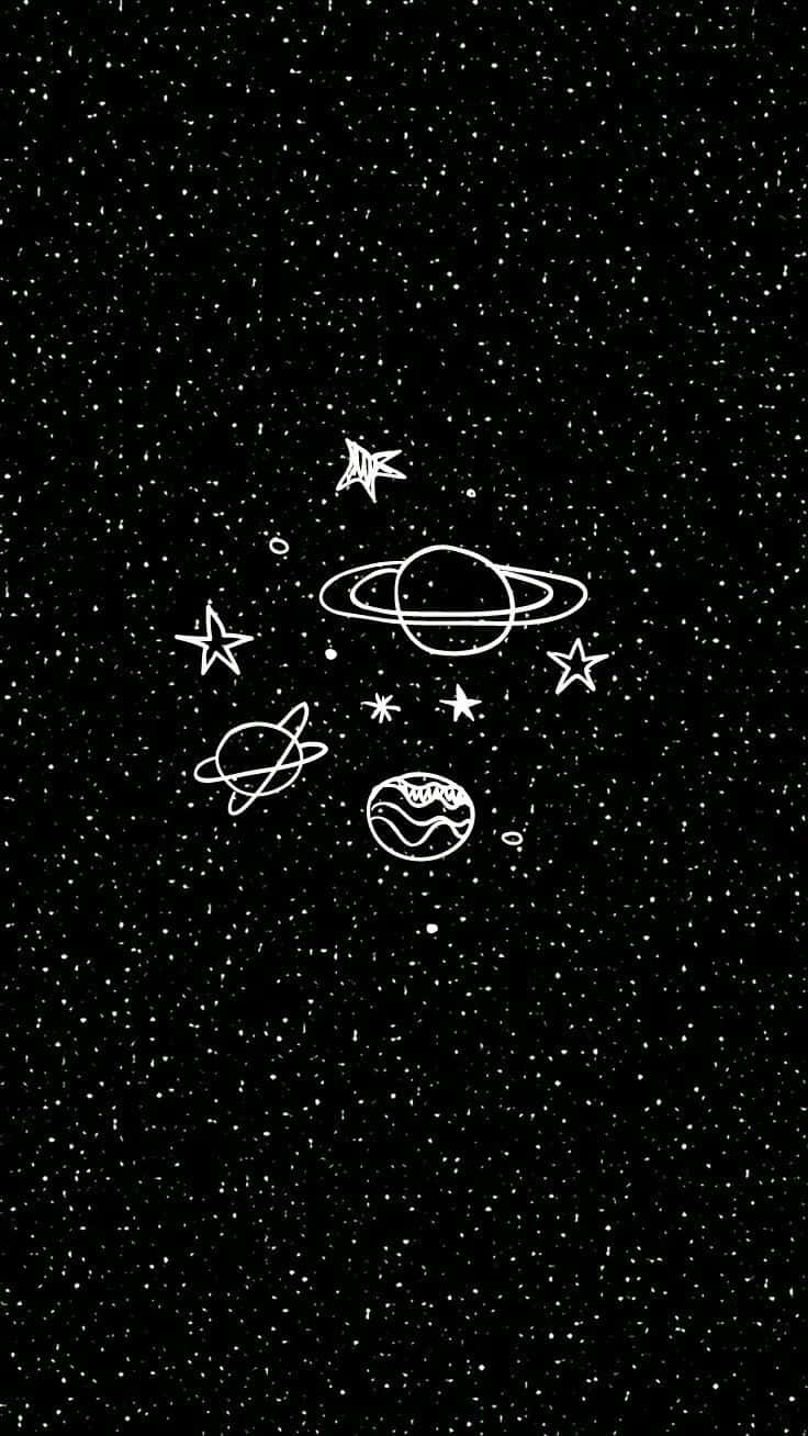 Cute Space Ringed Planet Doodle Background