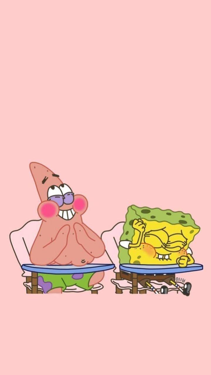 Cute Spongebob And Patrick Laughing In Driving School Background