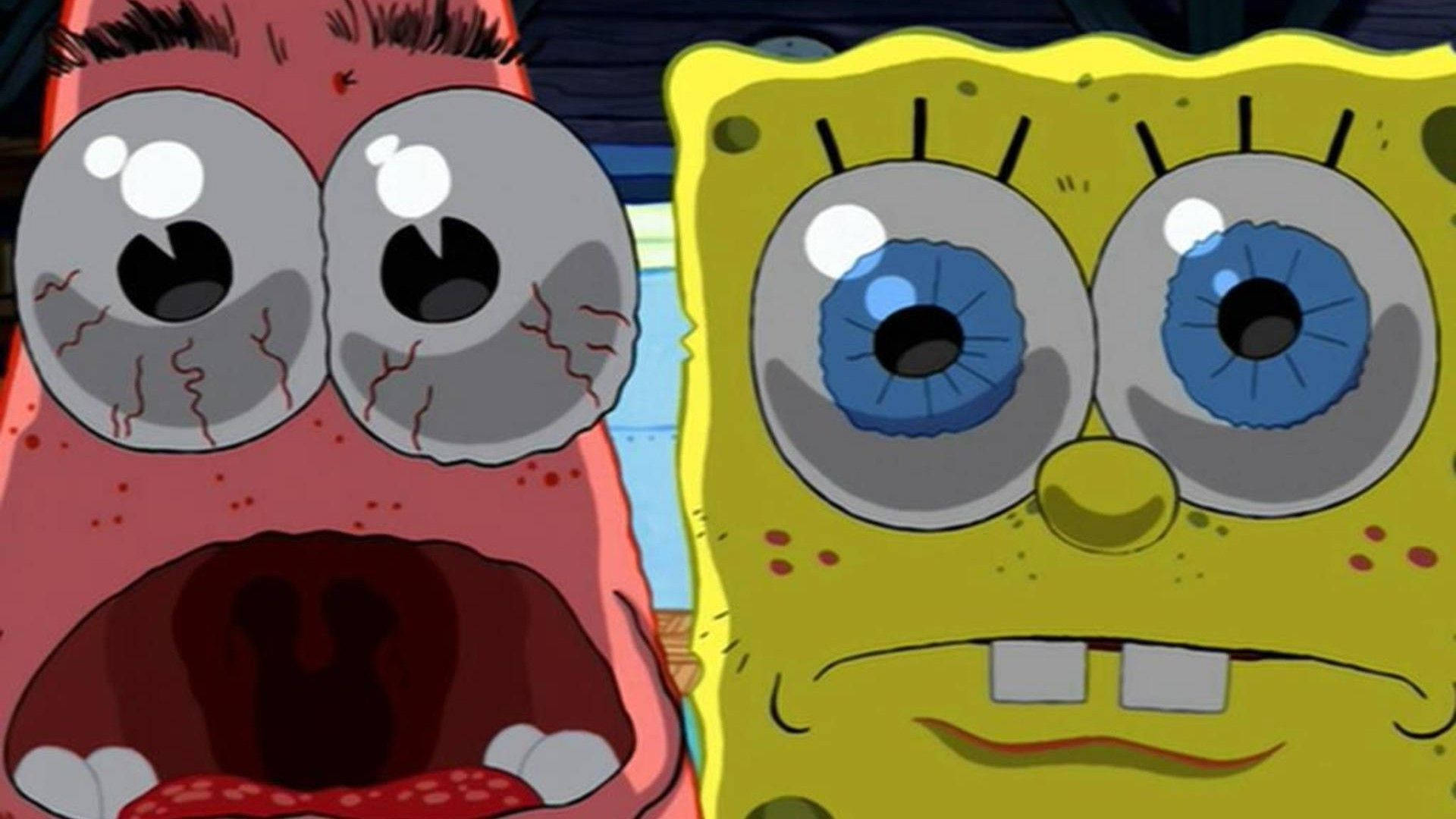 Cute Spongebob And Patrick Surprised Faces Background