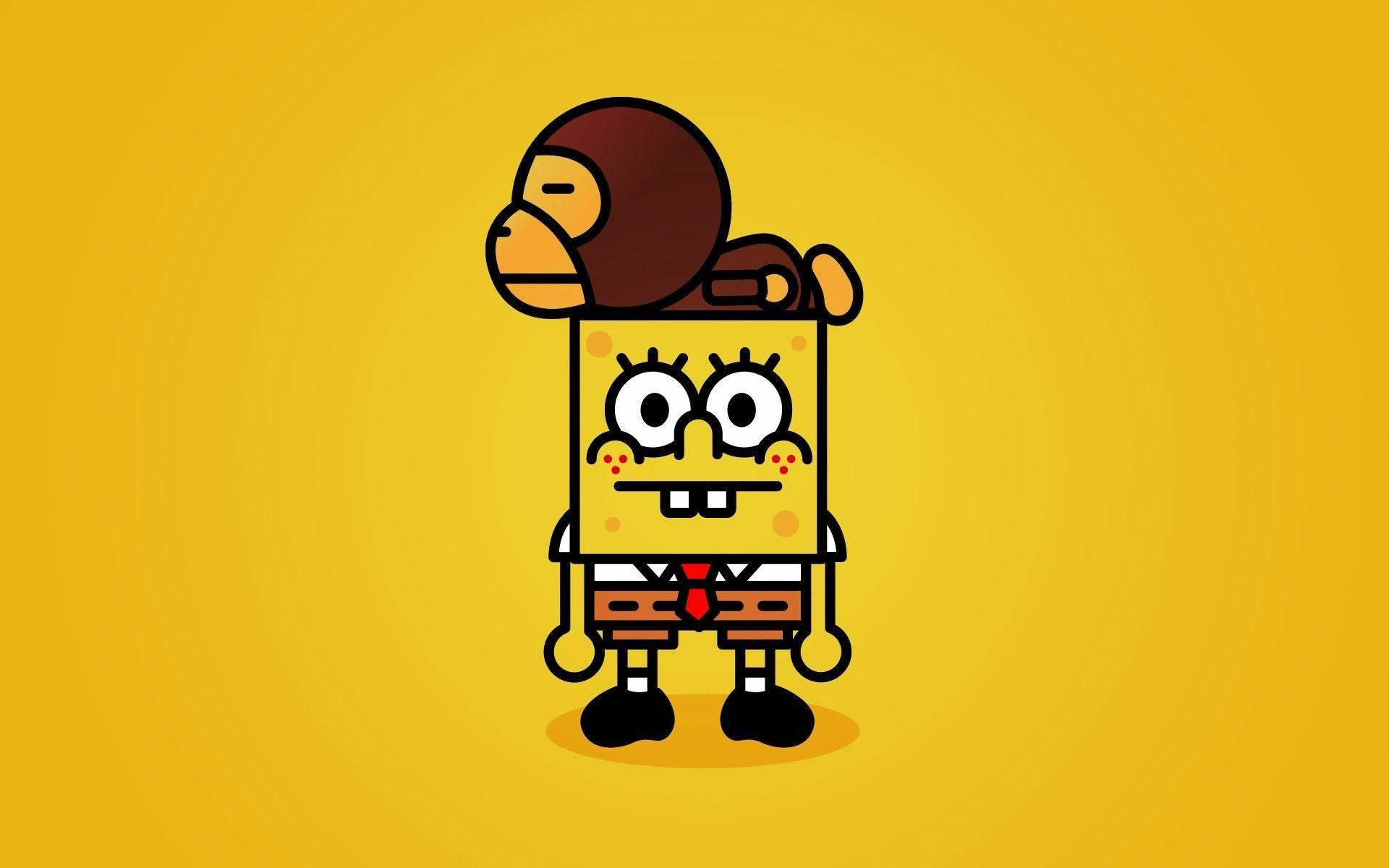 Cute Spongebob Bape Logo Background