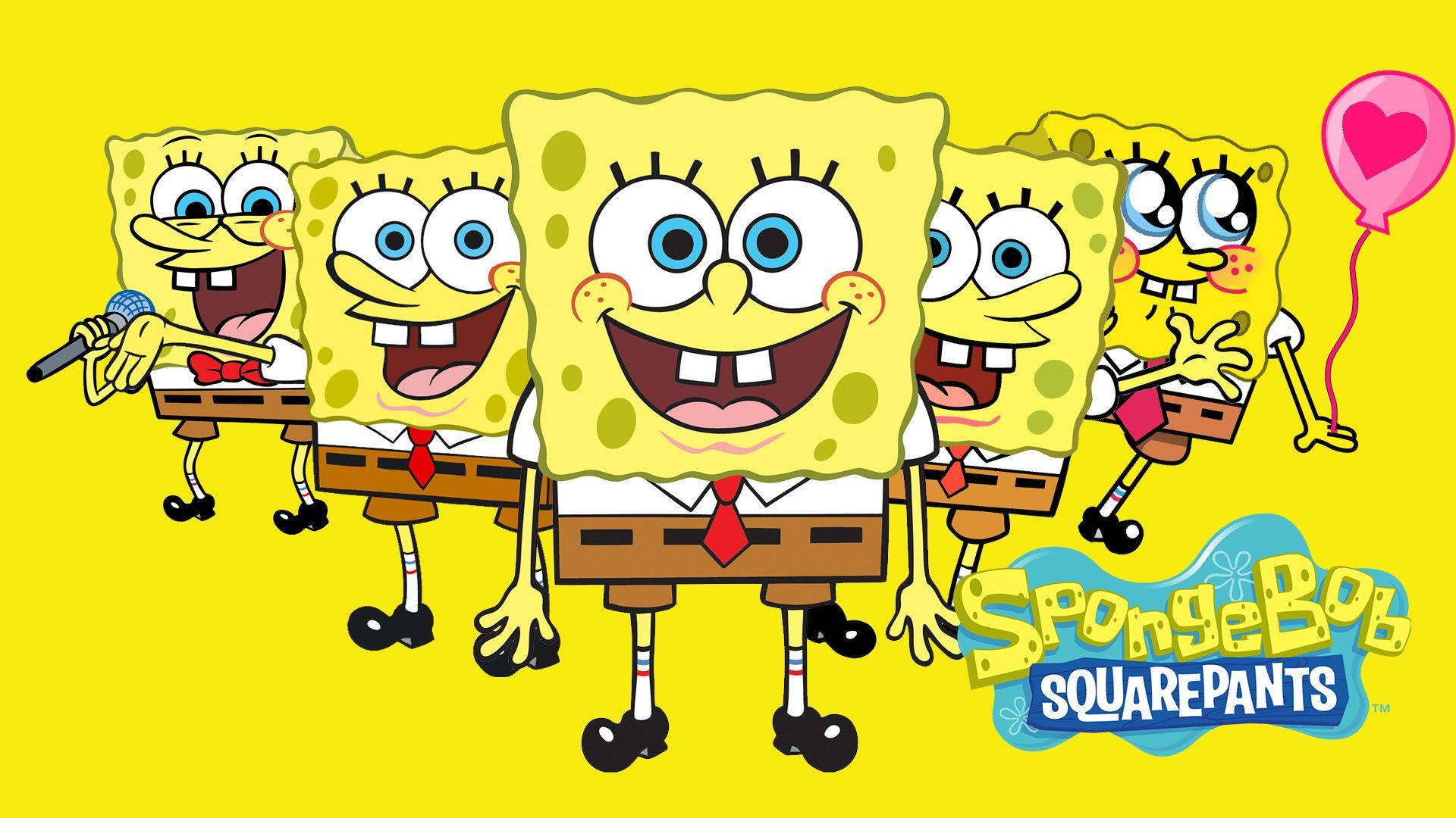 Cute Spongebob Faces In Five Expressions Poster Background