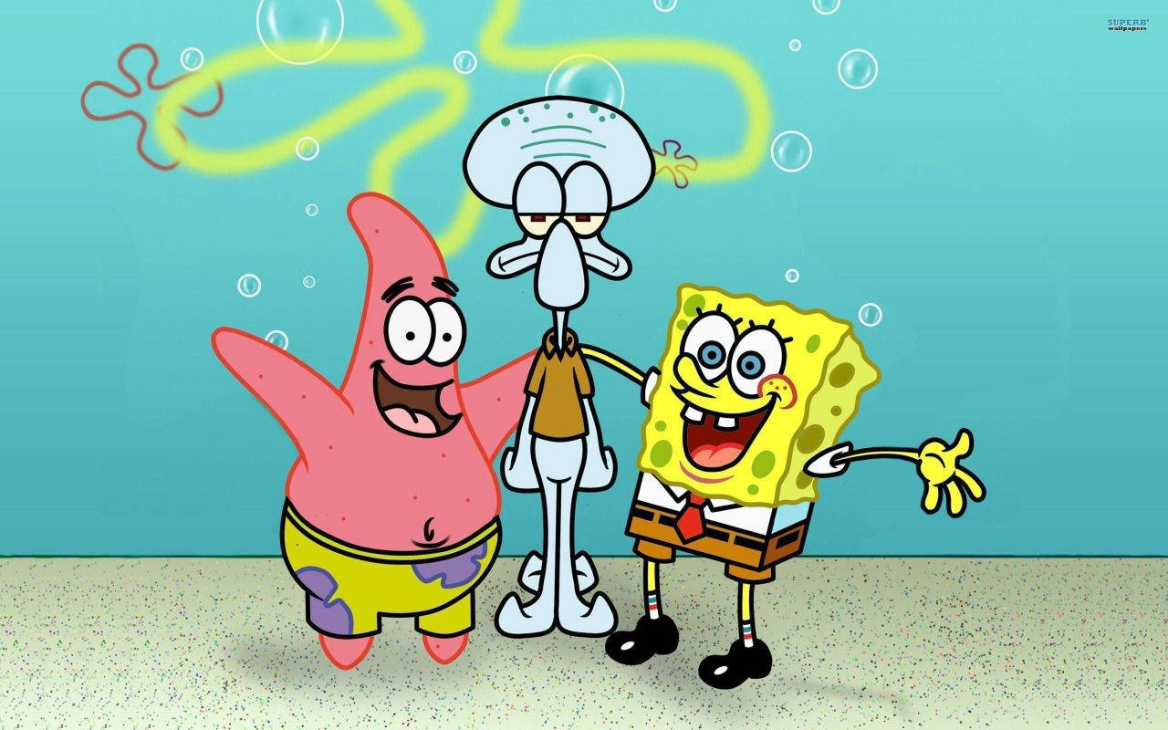 Cute Spongebob Friends Patrick And Squidward Background