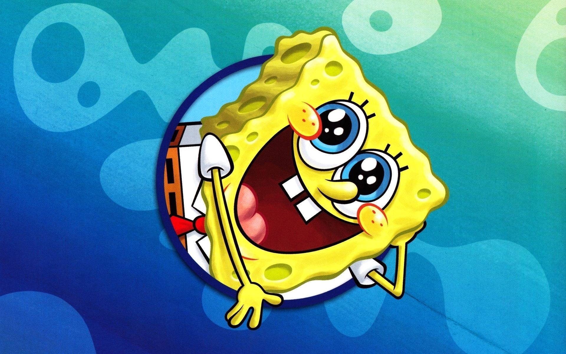 Cute Spongebob Inside A Circle Background