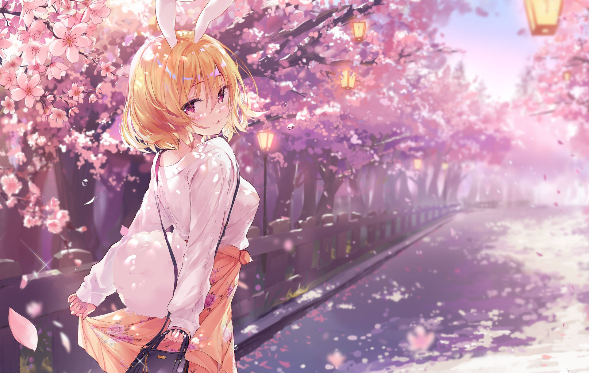 Cute Spring Anime Bunny Girl Background