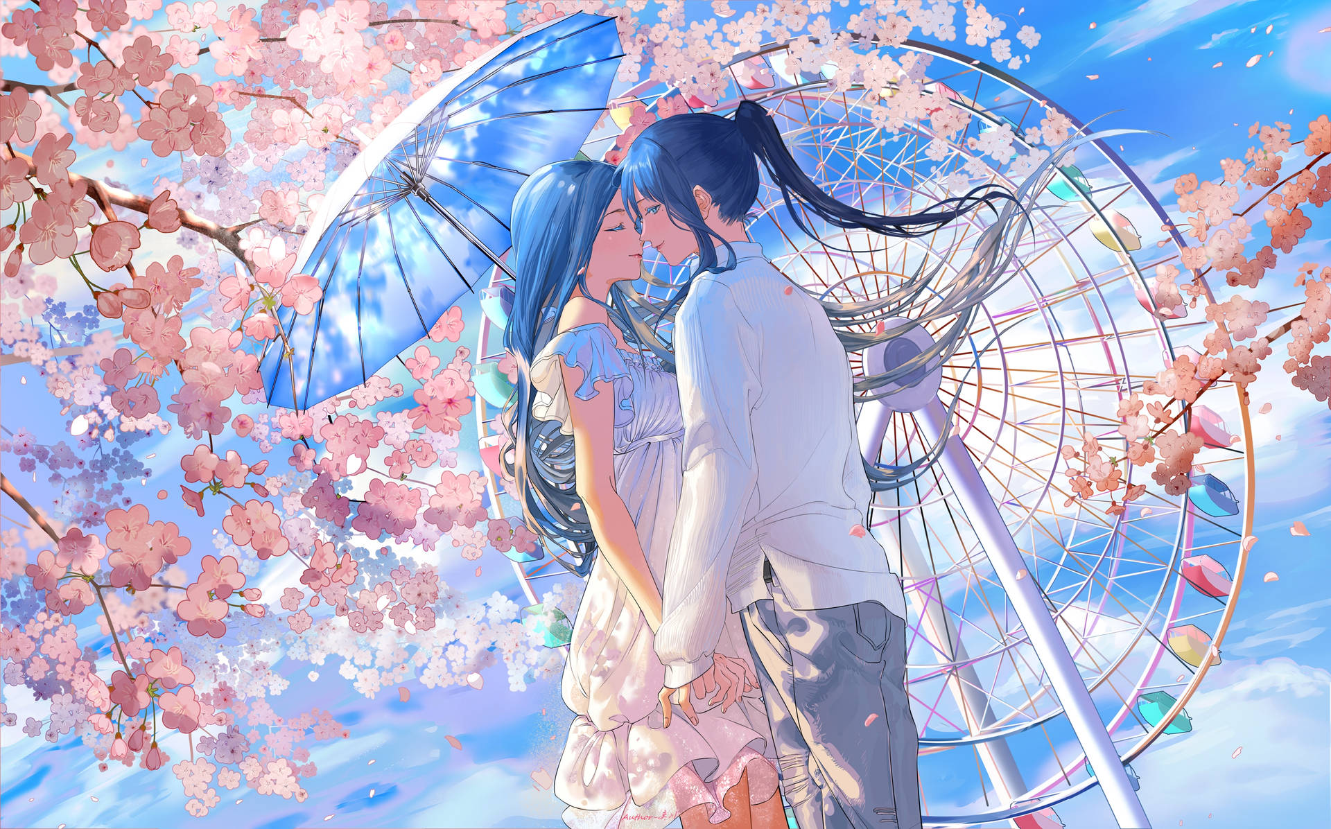 Cute Spring Anime Couple Background