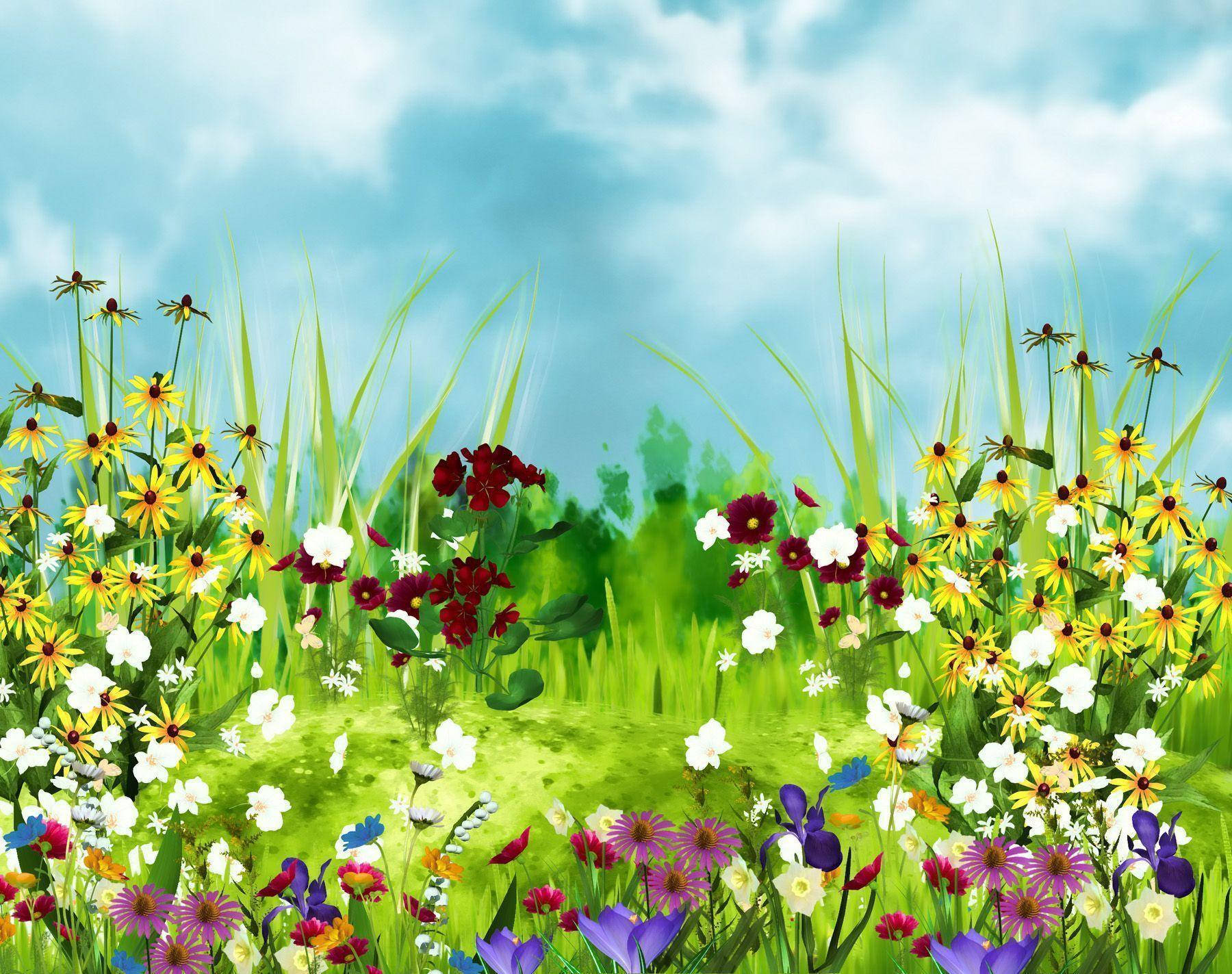 Cute Spring Flower Field Art