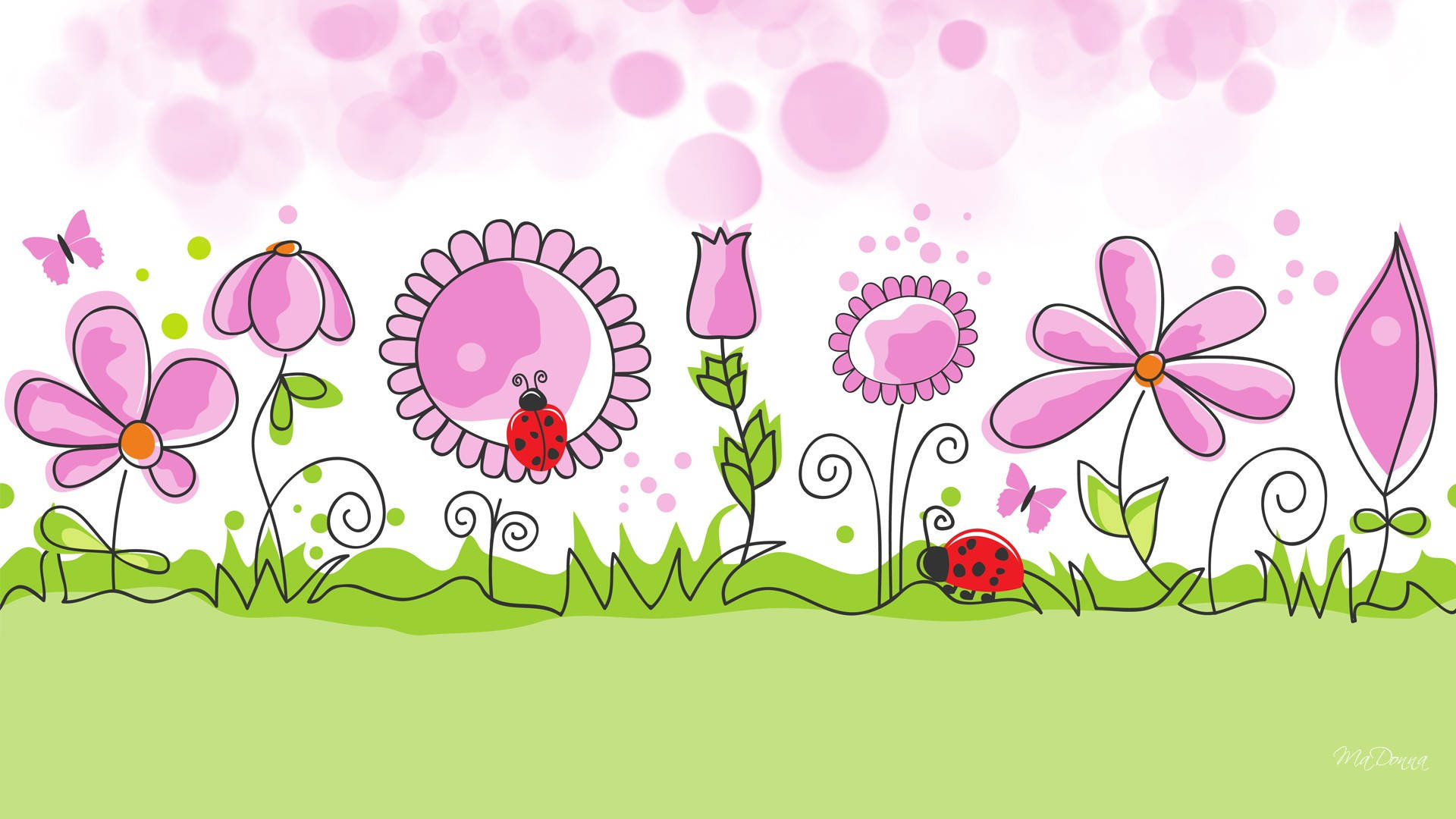 Cute Spring Flower Field Art Background