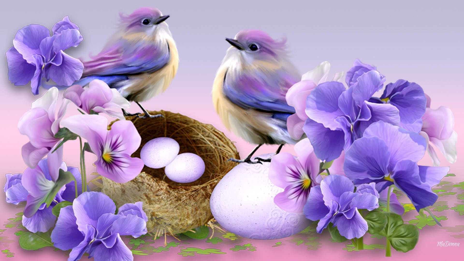 Cute Spring Lilac Birds