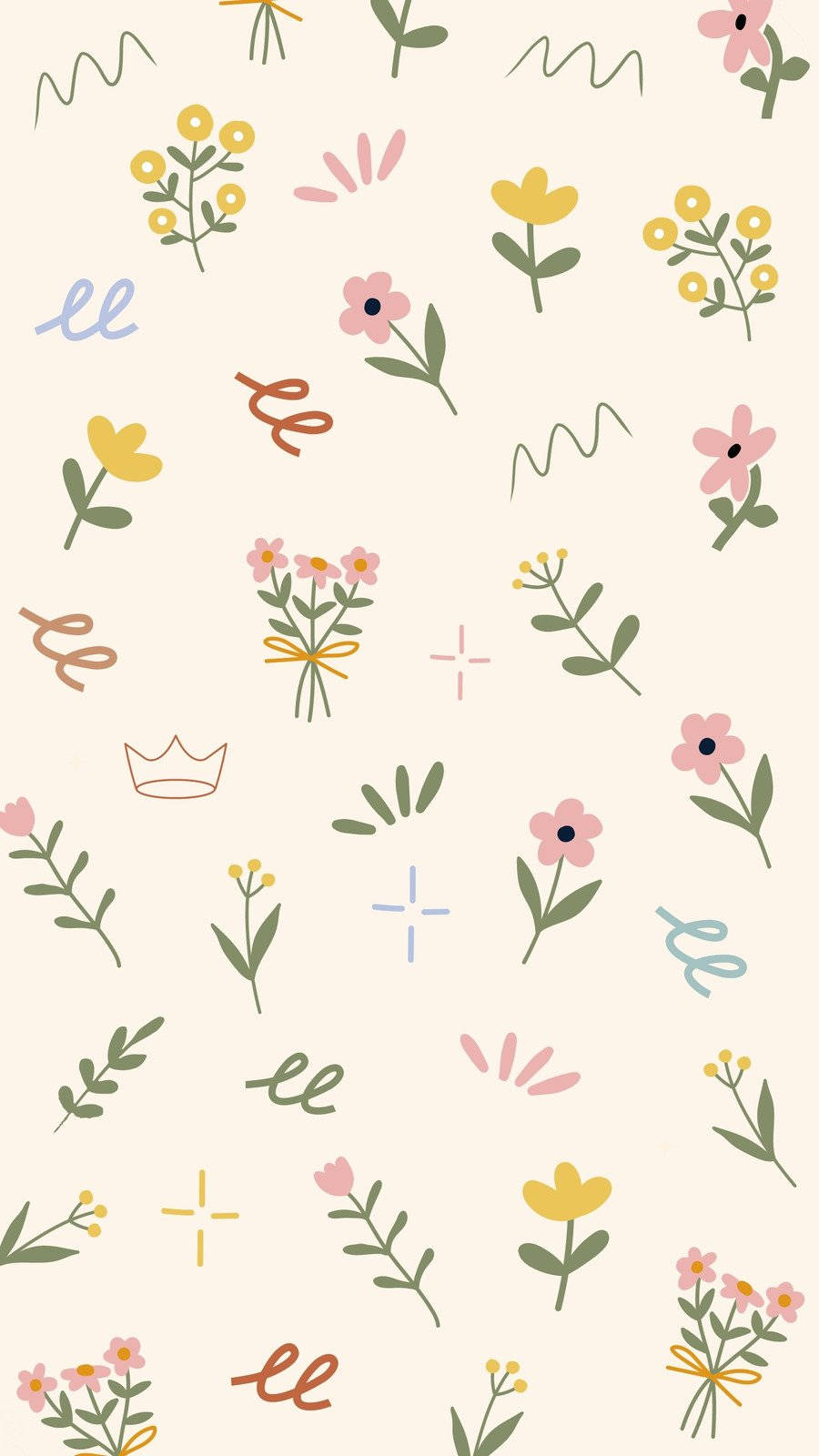 Cute Spring Phone Flowers, Leaves Pattern Background